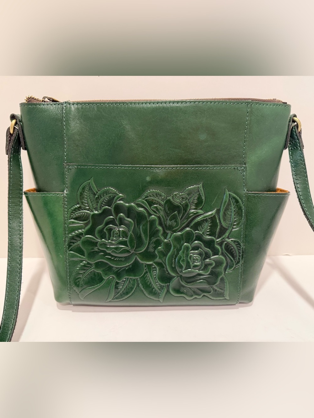Patricia Nash Aveley Leather Crossbody Bag in Soft Green